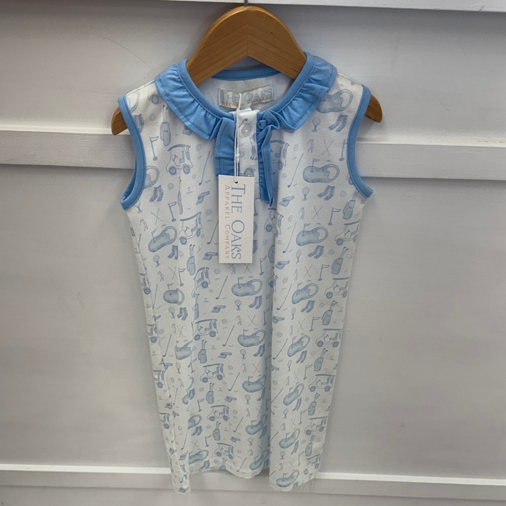 The Oaks Blue and White Sleeveless Golf Print Dress